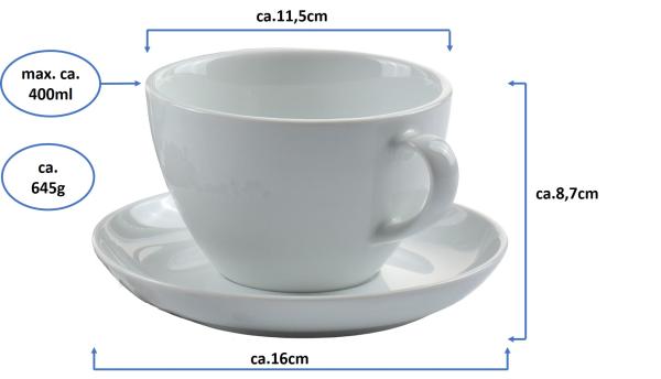 Jumbotasse Bistro 400ml  mit Untertasse Porzellan